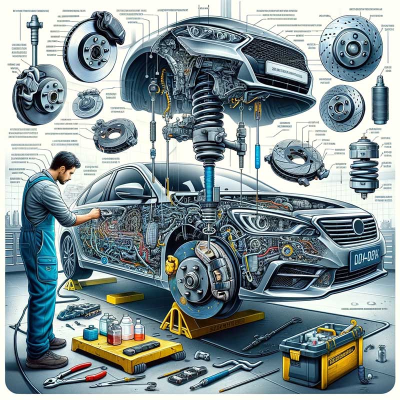Primary Auto Repair mechanic working on a car brake system